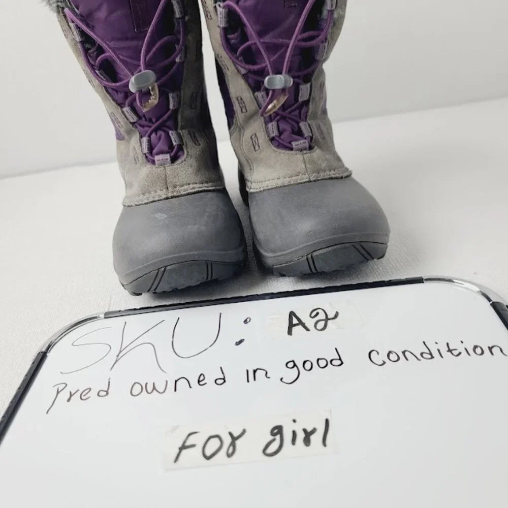 Columbia Girl's Black Purple Rope Tow II BY1308-502 Leather Ankle Winter Boot 1